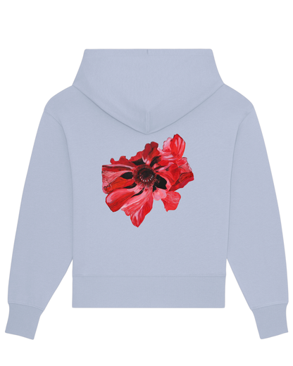 RED FLOWER KAPUZENPULLOVER