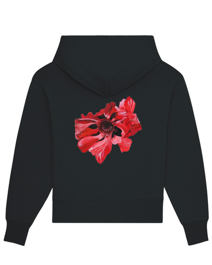 RED FLOWER KAPUZENPULLOVER